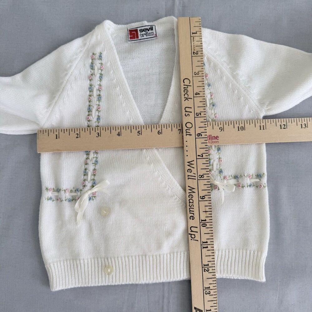 Vintage Sevil Triko Girls 2T Cardigan Double Breasted Sweater Embroidery Flowers - Picture 7 of 14
